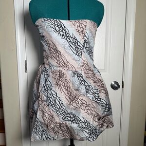 Strapless Smocked Blue & Gray Ruffle Mini Patterned Dress Homecoming Prom Dance